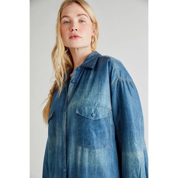 Free People x Mes Demoiselles Coat Drops Puffy Shirt Jacket $445 - Picture 3 of 8